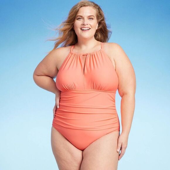 Kona Sol -  Women's Plus One Piece Swimwear Coral Pin Pink - Picture 1 of 4